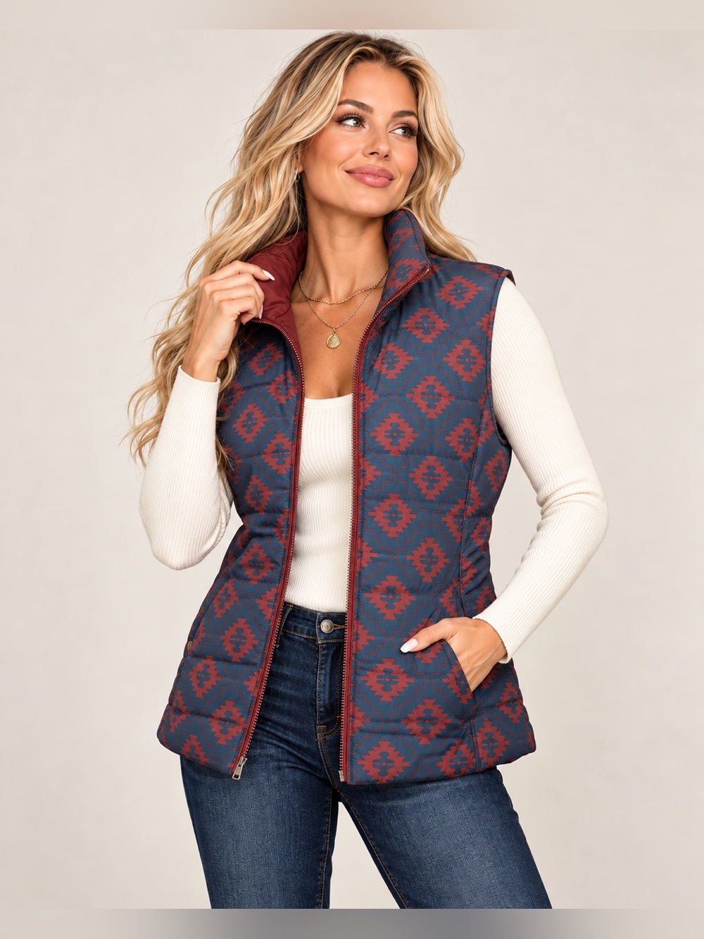 Ariat The Adventurer Reversible Insulated Vest Women’s XL Burgundy Blue Southwes